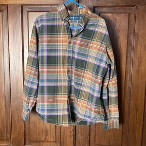 Ralph Lauren Plaid Long Sleeve Button Down Brown Cotton Men’s Shirt Size L